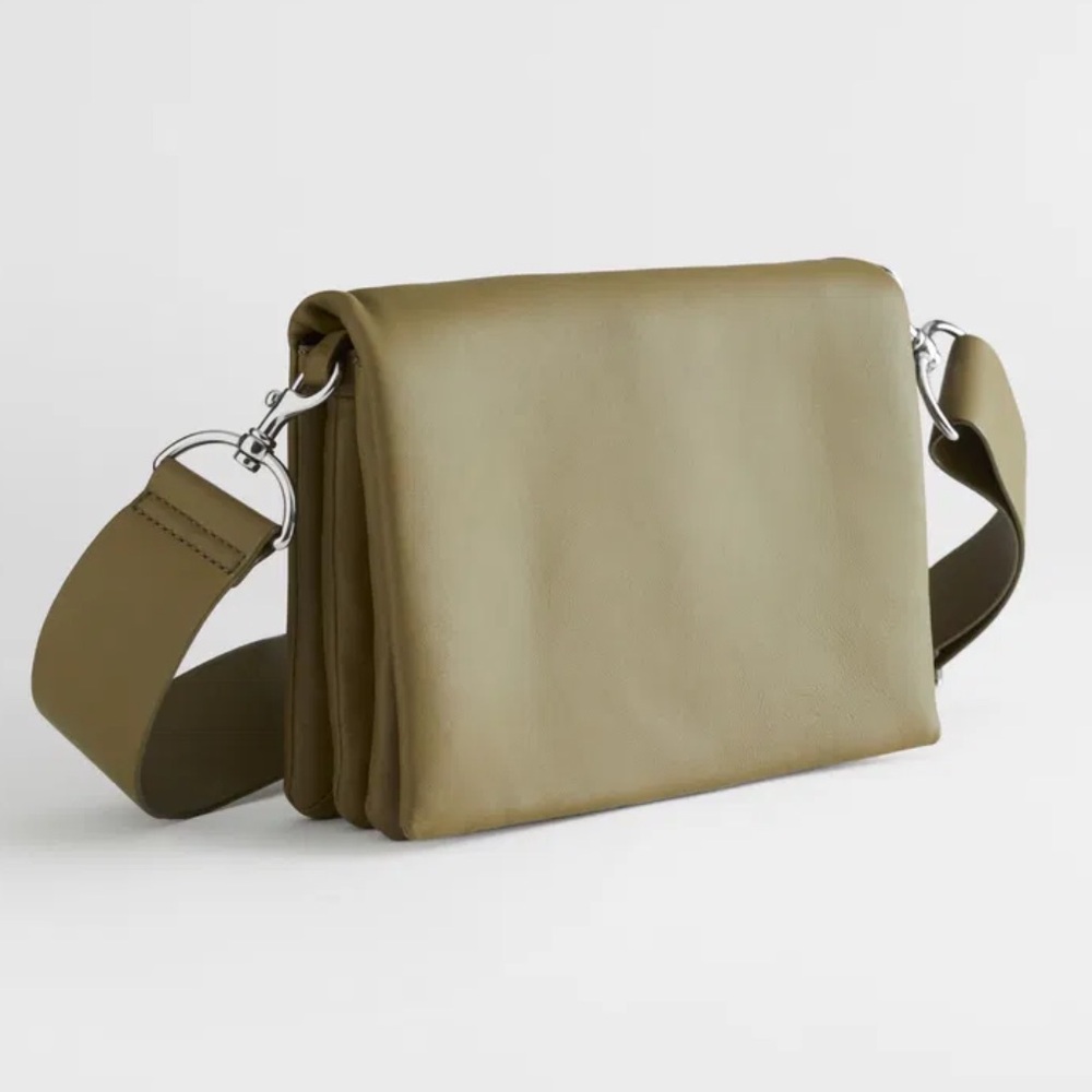 & Other Stories Dark Green Leather Crossbody Utility Bag